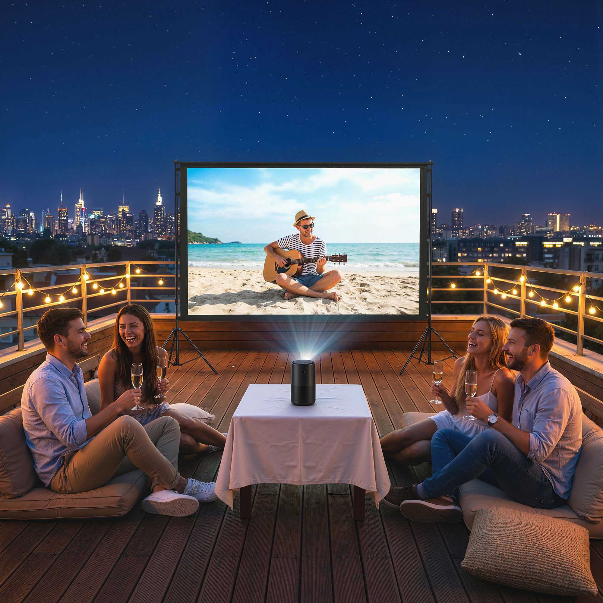 100" projektorduk med stativ, 4K/8K, 16:9-bildförhållande