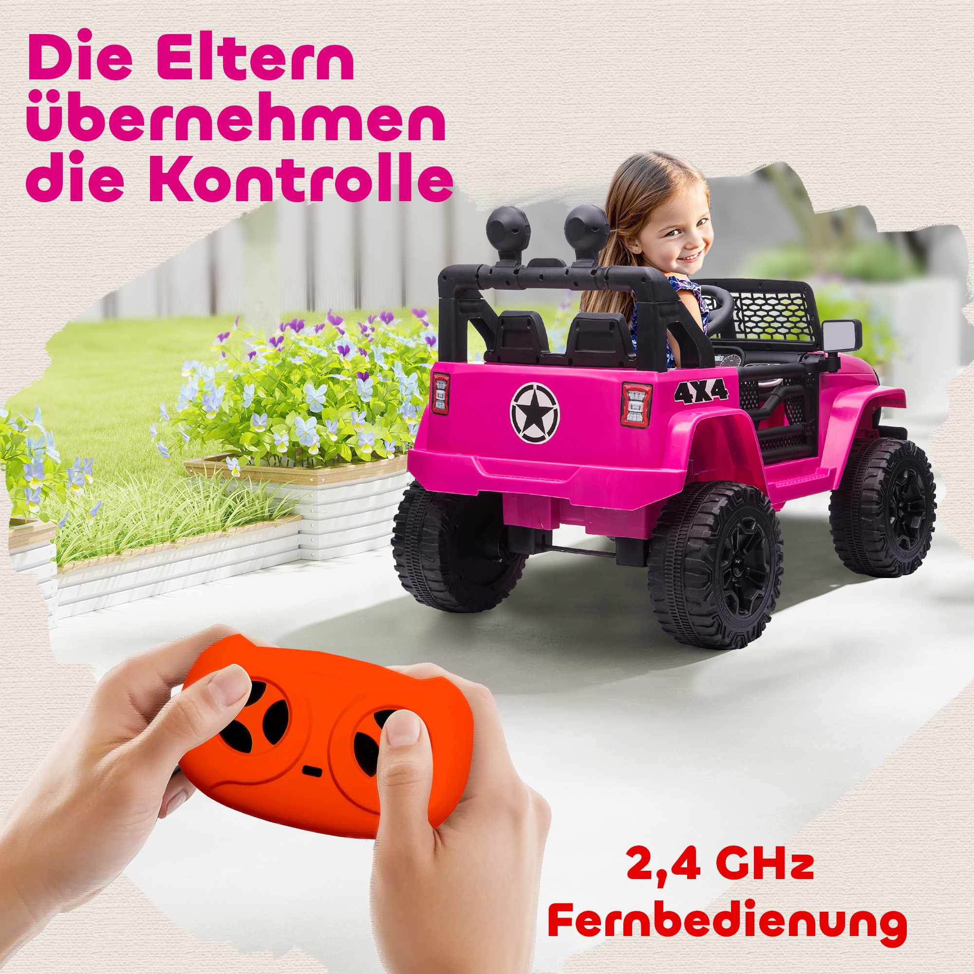 12V elektrisk åkbil för barn, fjärrkontroll, rosa