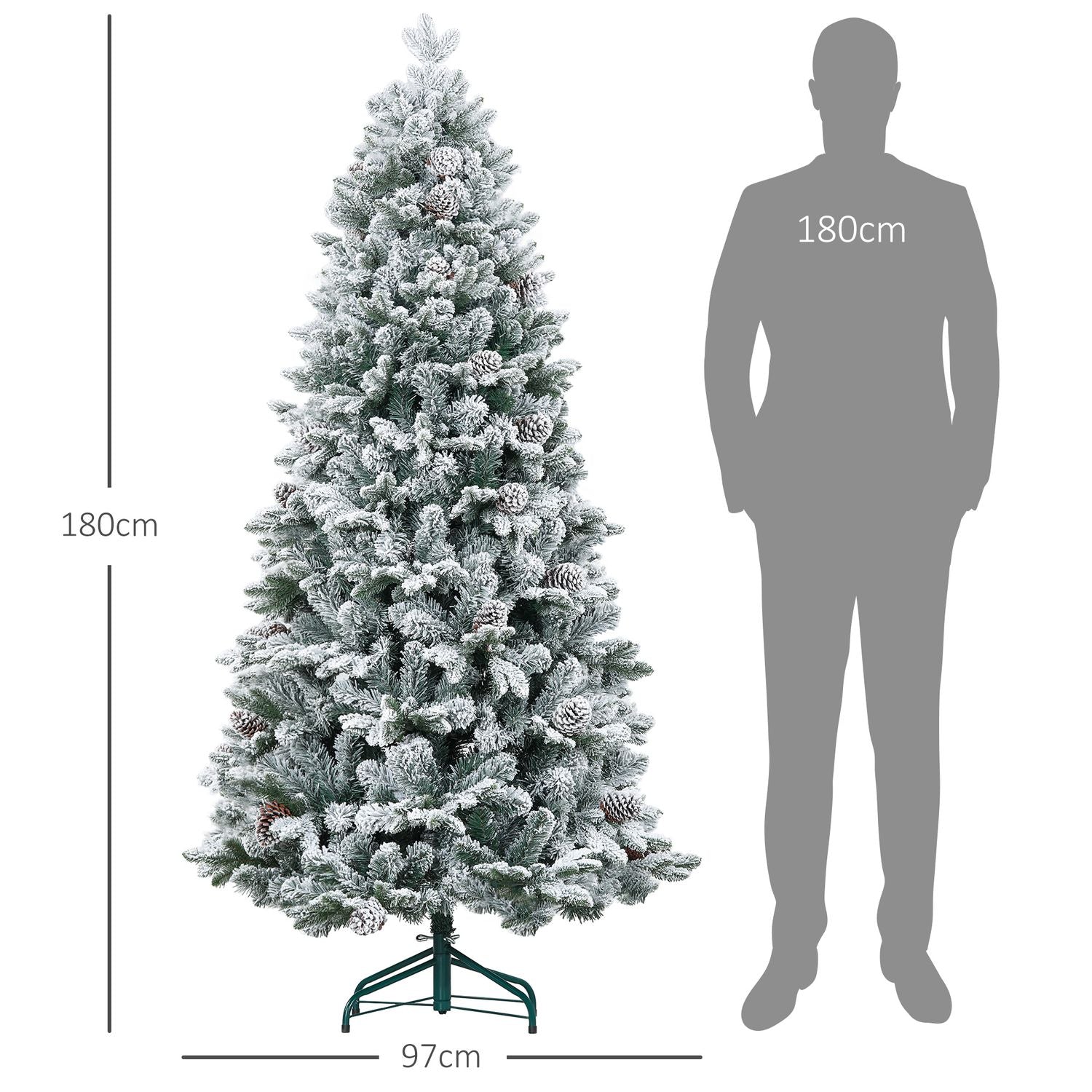 180 cm umělý vánoční stromek zasněžený, se skládacím kovovým stojanem