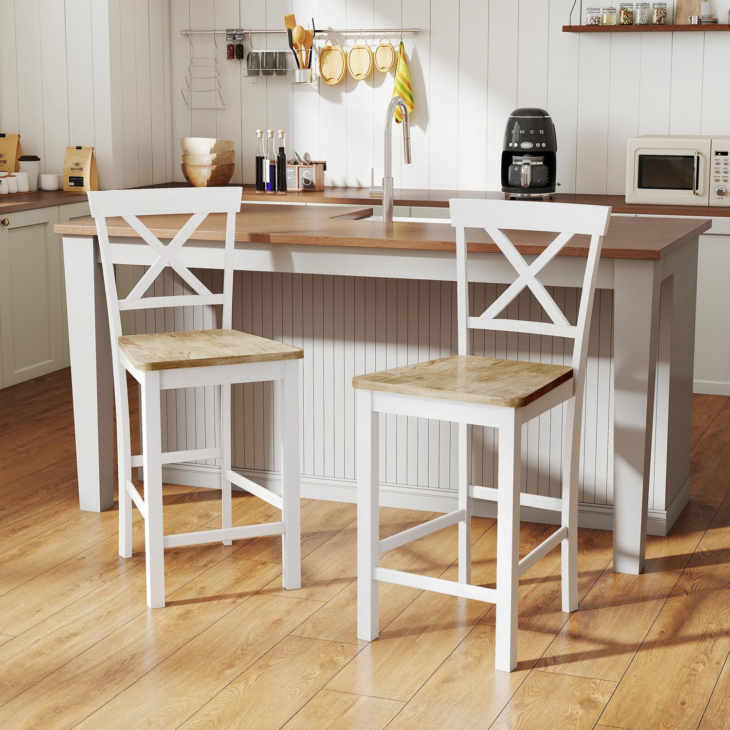 2-delade barstolar av gummi, ek & vit, 60 cm sits