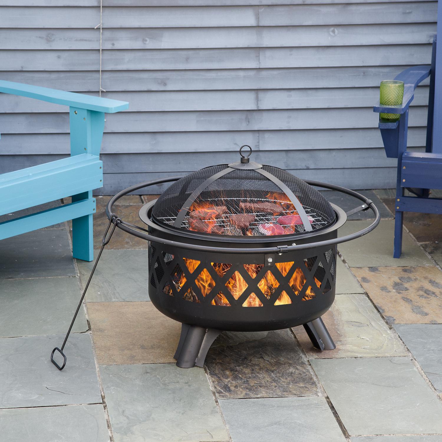 2-i-1 Fire Pit & Grill med gnistskydd Ø82 Cm