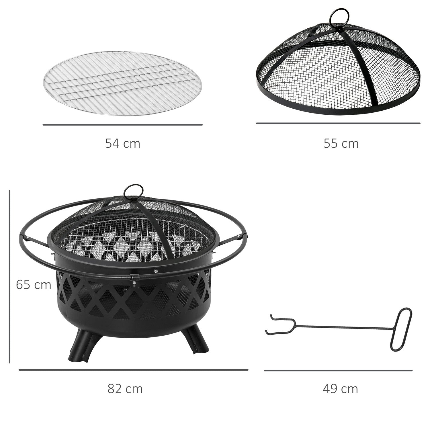 2-i-1 Fire Pit & Grill med gnistskydd Ø82 Cm