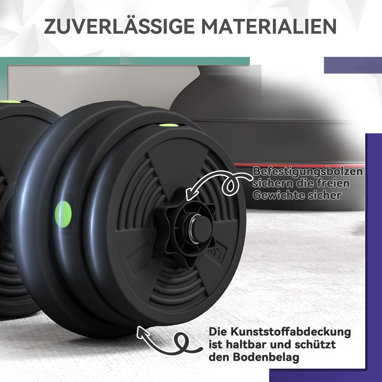 2-i-1 hantelset, justerbar 25 kg, halkfri, svart/grön