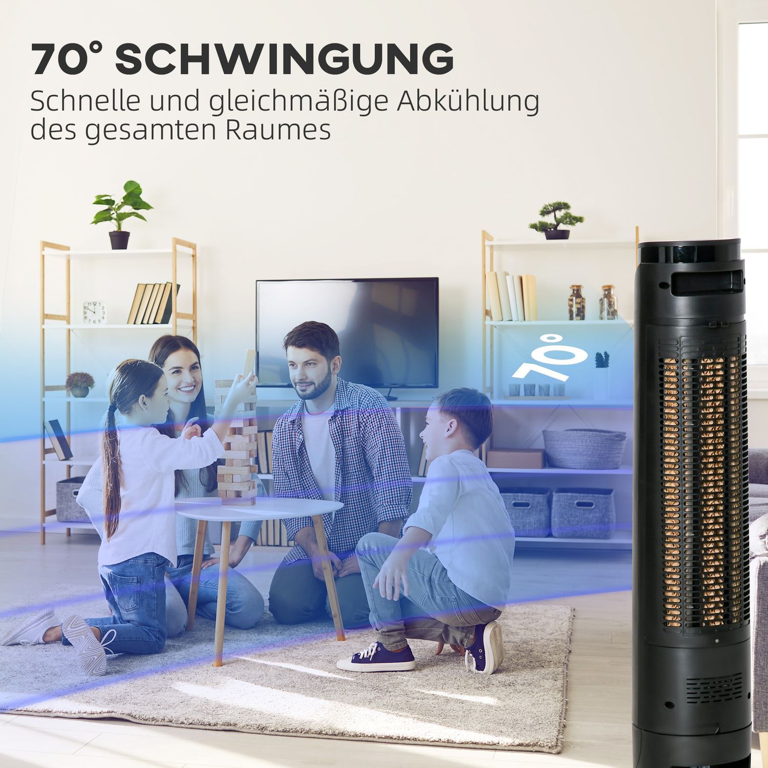 Věžový ventilátor a ochlazovač vzduchu 2 v 1, 4 režimy, dálkové ovládání