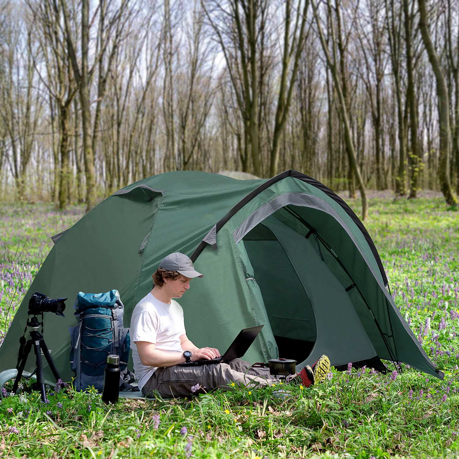 Kempingový kopulovitý stan pro 2 osoby, sklolaminát, 325 x 183 x 130 cm