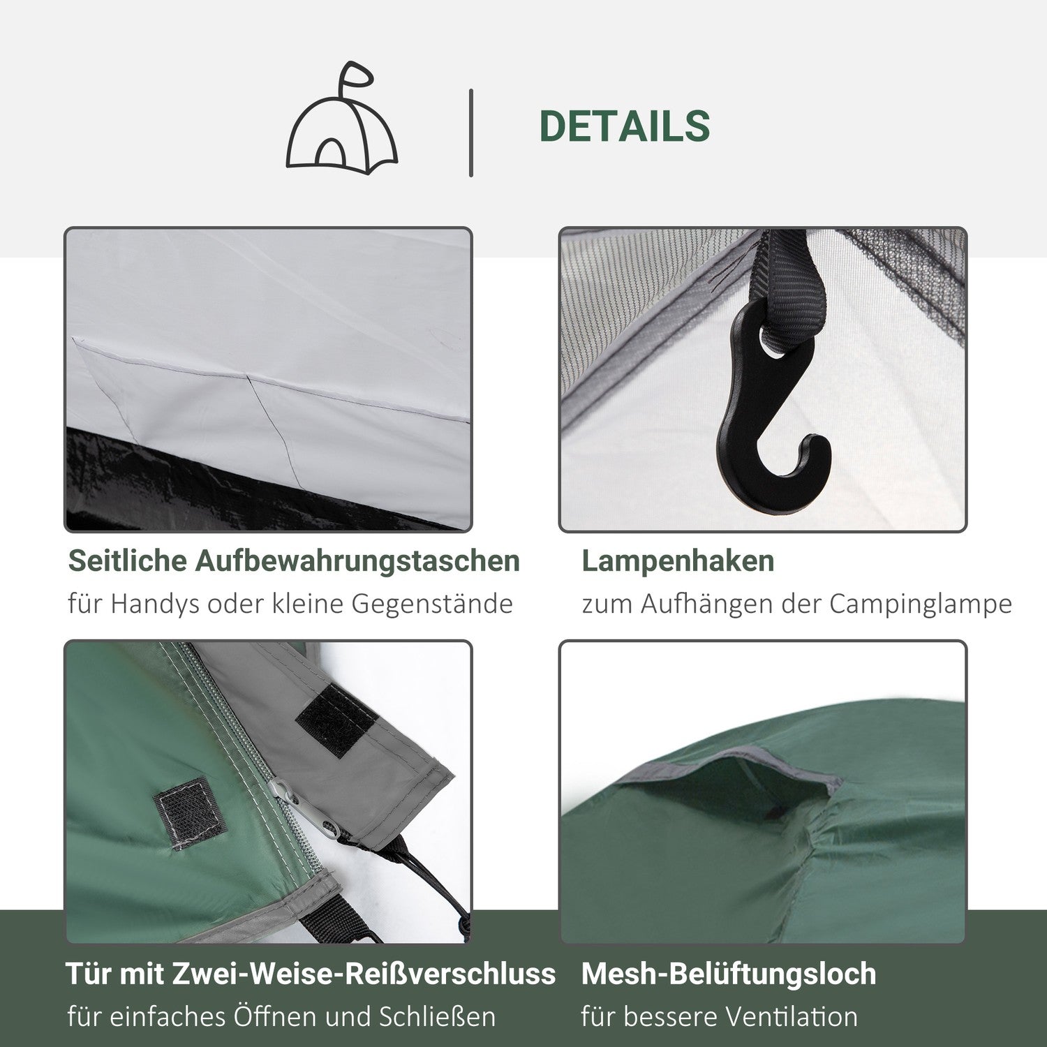 Kempingový kopulovitý stan pro 2 osoby, sklolaminát, 325 x 183 x 130 cm