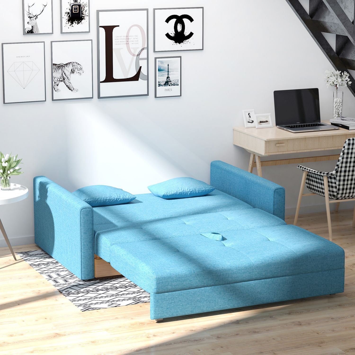 2-sits bäddsoffa – förvaring, ljusgrå polycotton