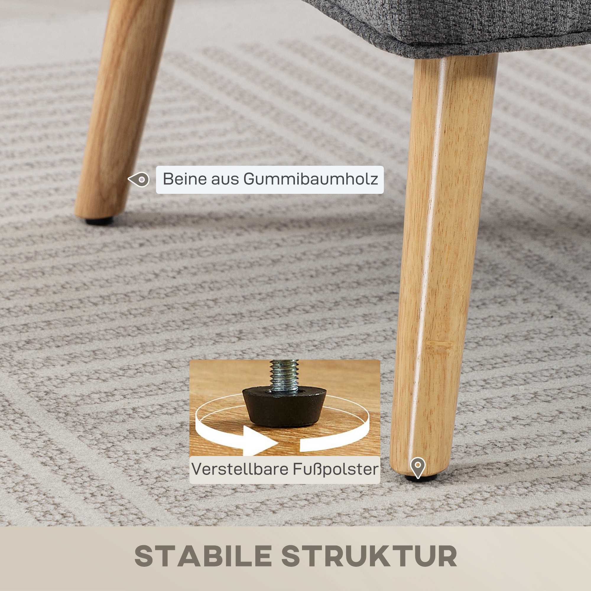 2-sits chenillesoffa, vingrygg, ben i gummiträ, grå