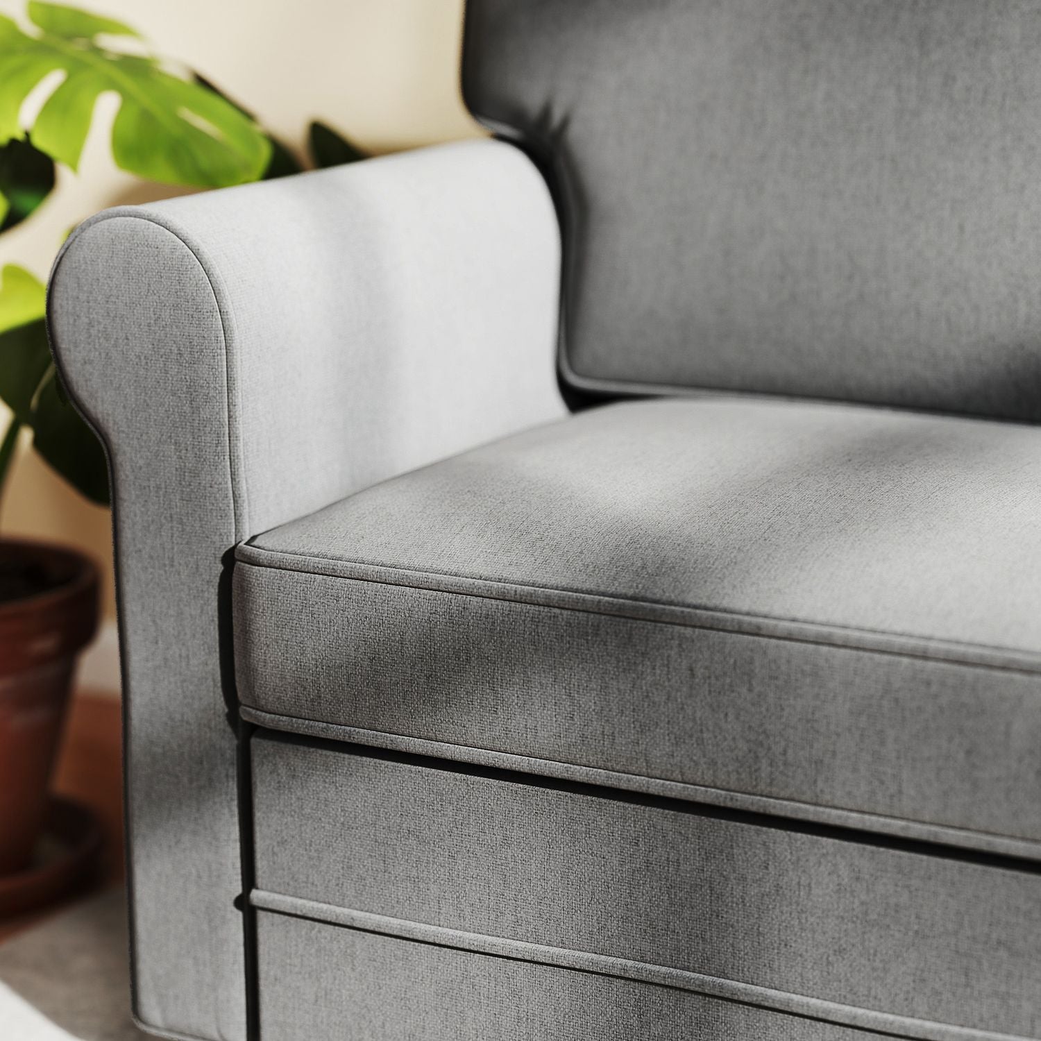 2-sits soffa, kompakt vardagsrumssoffa, tyg i linnelook, mjuka sittdynor, stålram, mörkgrå