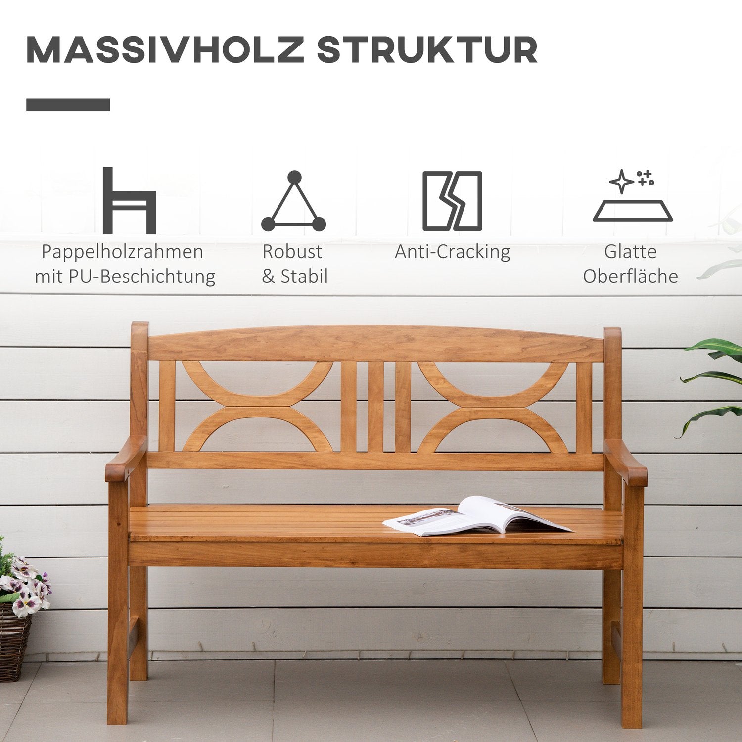 2-sits trädgårdsbänk, poppelträ, naturlig finish