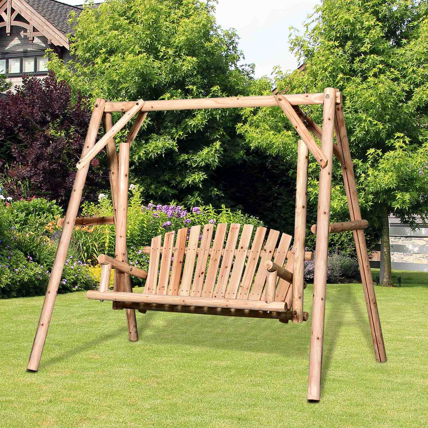 2-sits trädgårdssvingbänk i trä, 187 x 137 x 170 cm