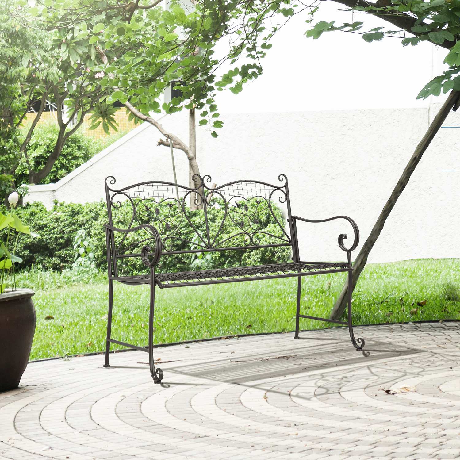 2-sits väderbeständig metall trädgårdsbänk, antik look