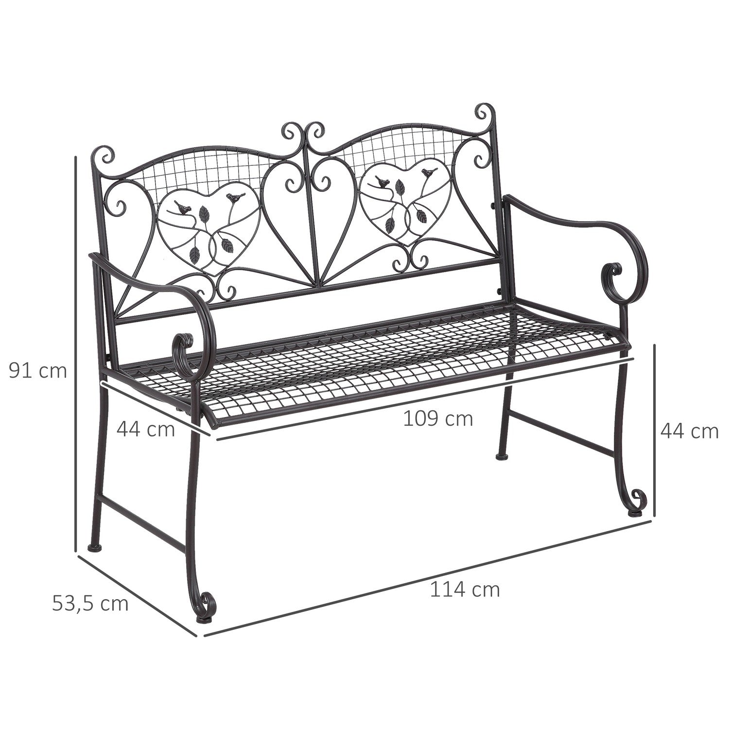 2-sits väderbeständig metall trädgårdsbänk, antik look