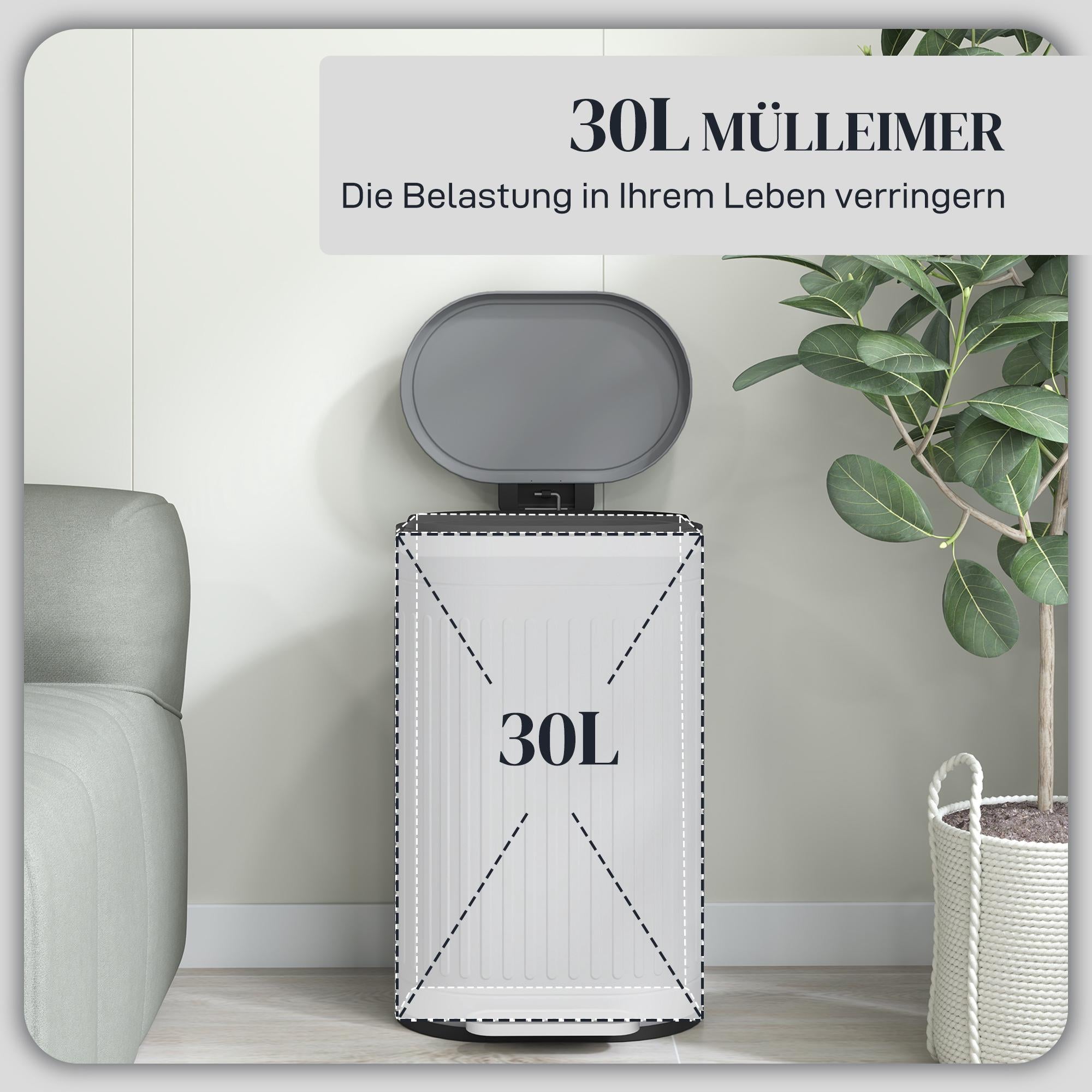 30L pedalhink i metall med mjukstängande lock, grå