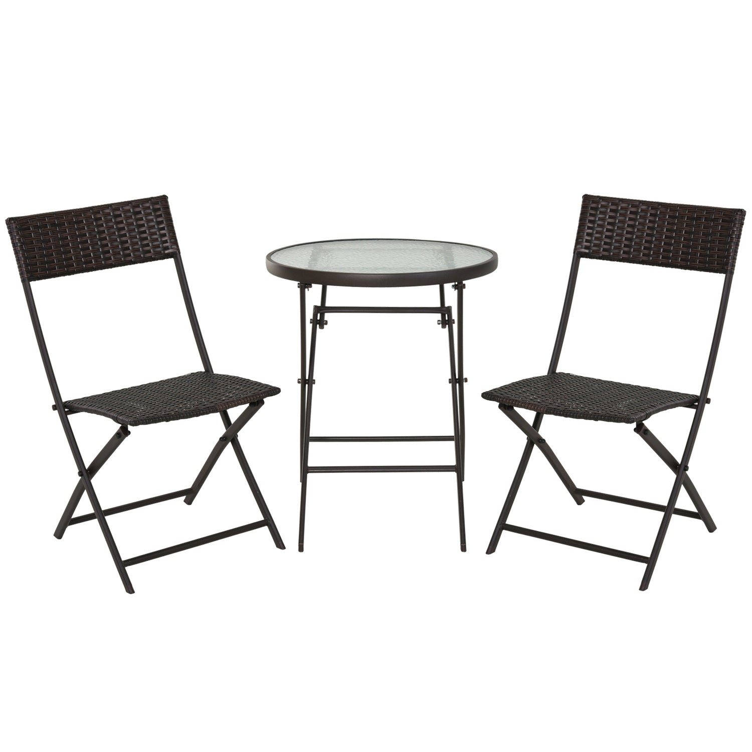 3-delad polyrattan fällbar bistroset för balkong – Brun