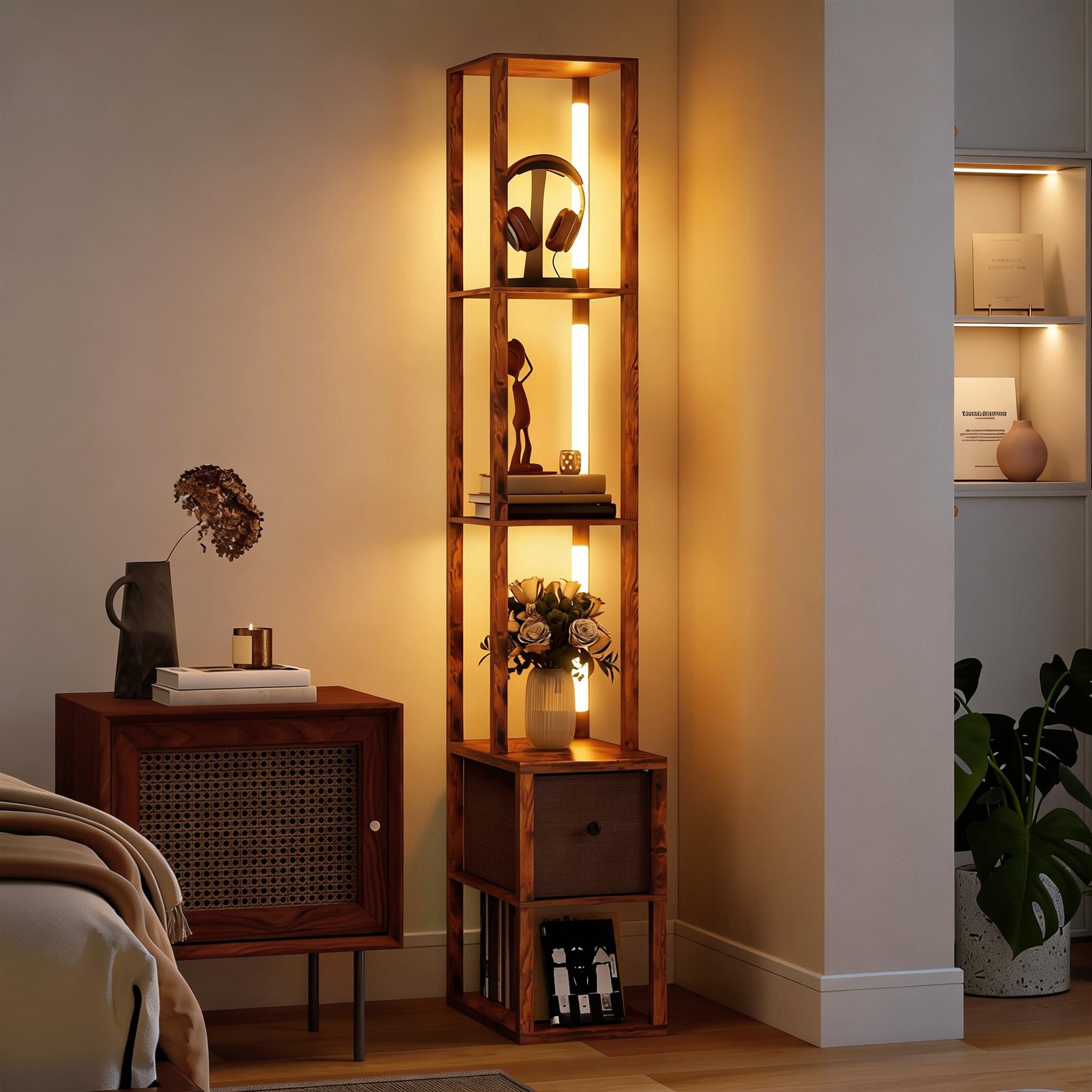 3-i-1 LED-golvlampa med hyllor och fotpedal