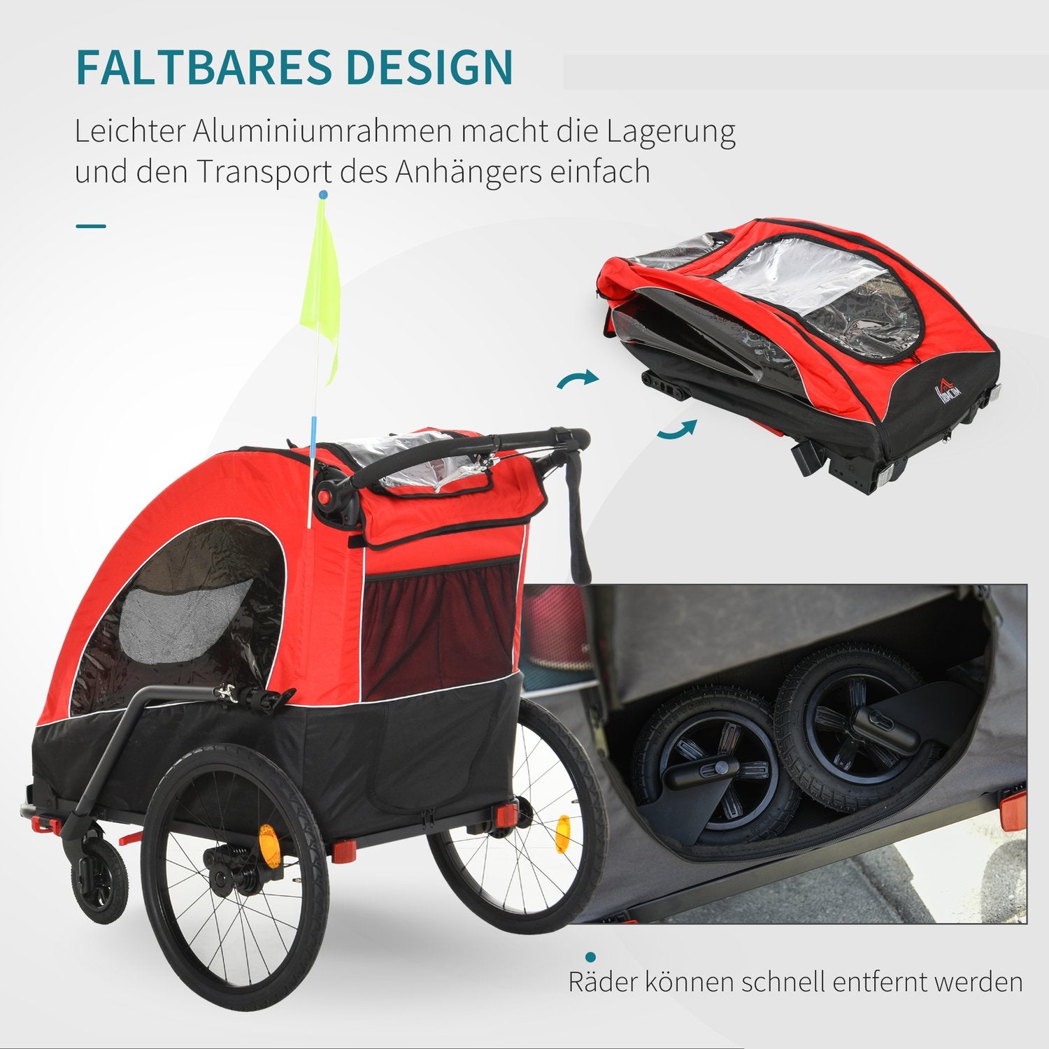 3-i-1 barnjoggare och cykelvagn, röd/svart, för 2