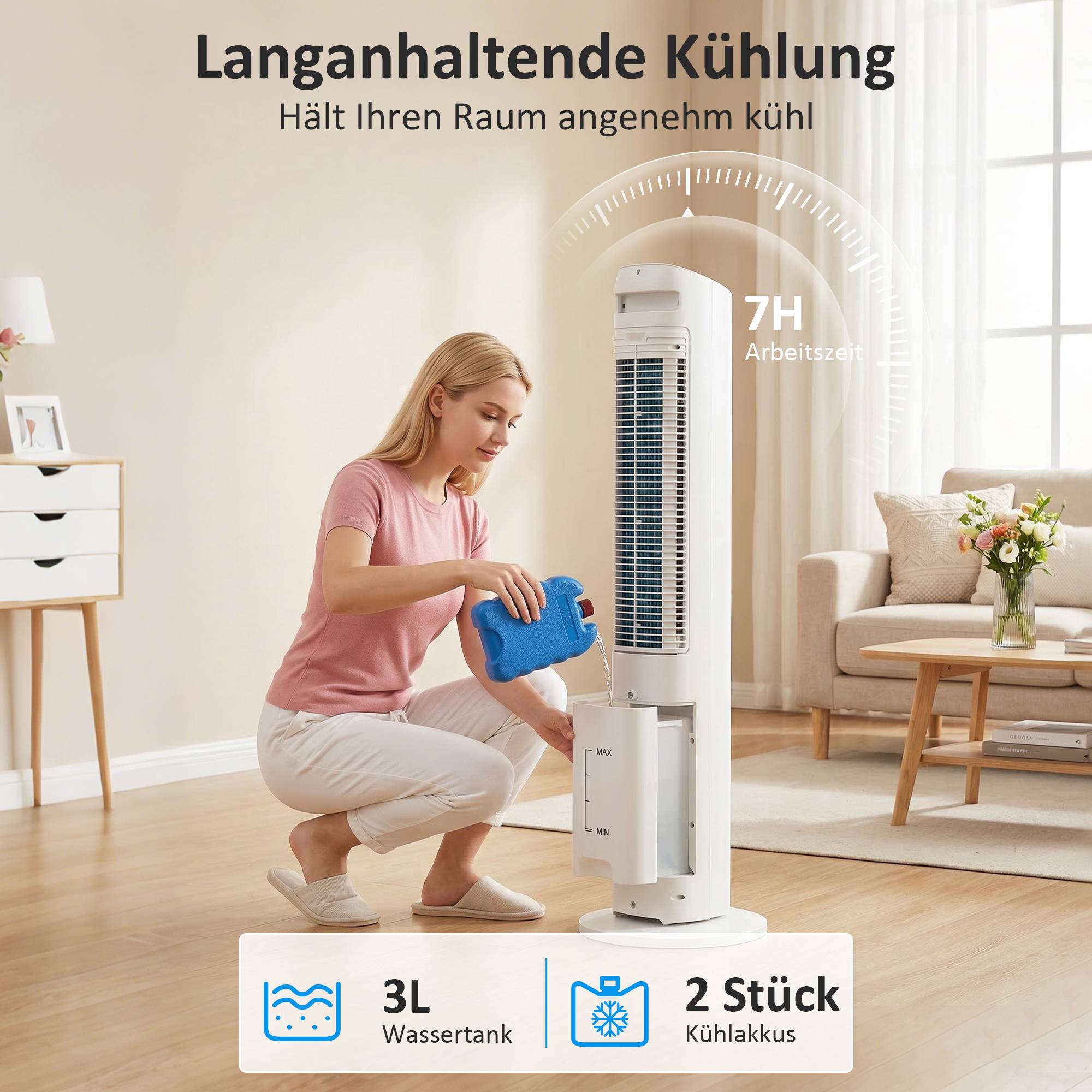 3-i-1 bärbar luftkylare, 3 liters tank, 3 hastigheter, vit