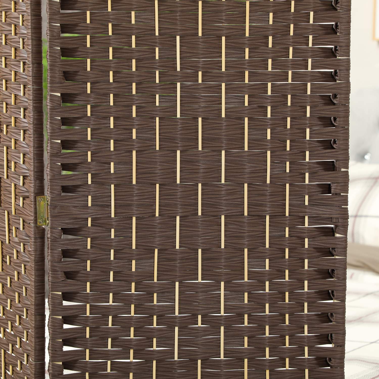 3-panels fällbar rumsavdelare, brun polypropen, furu