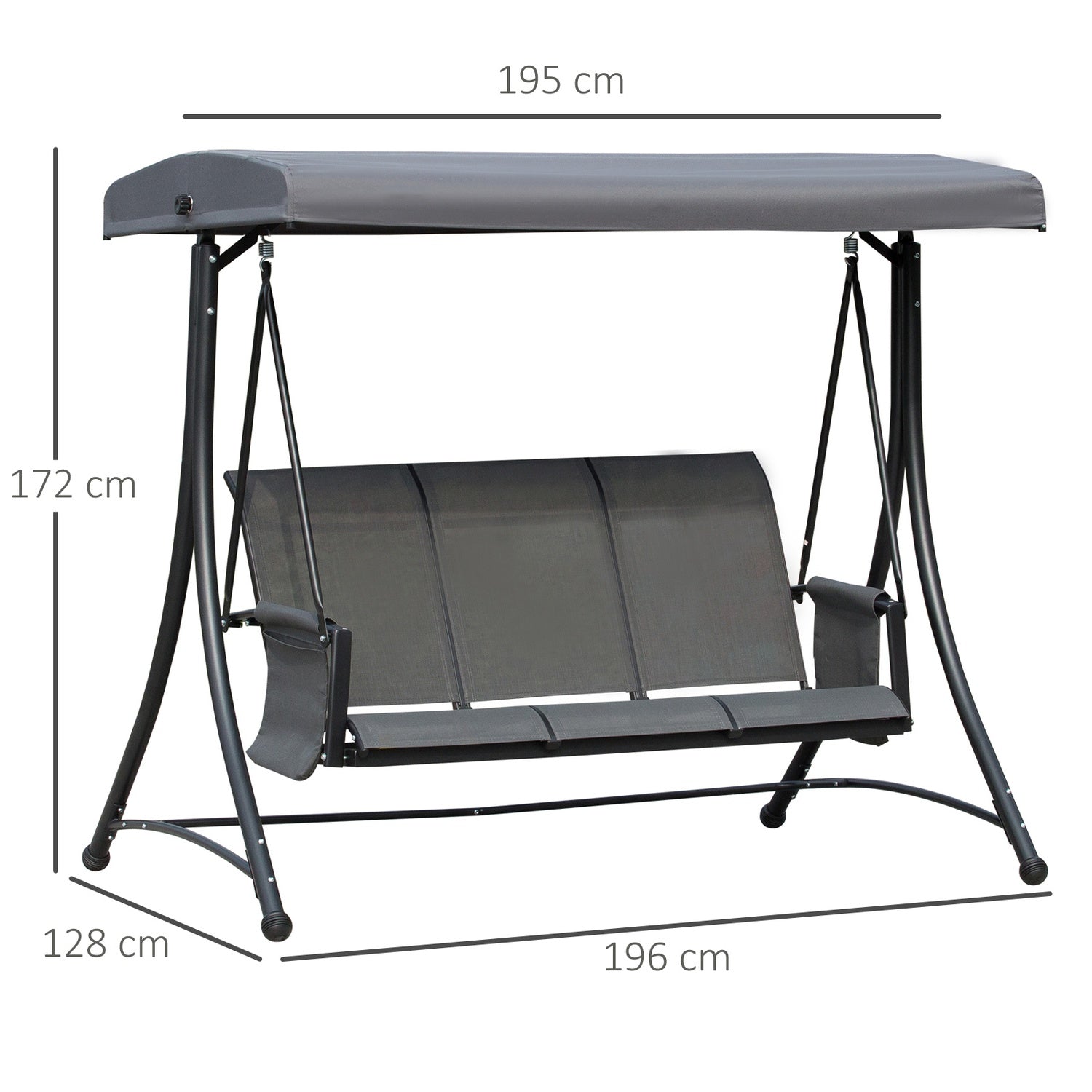 3-sits Verandagunga i aluminium med kapell, grå