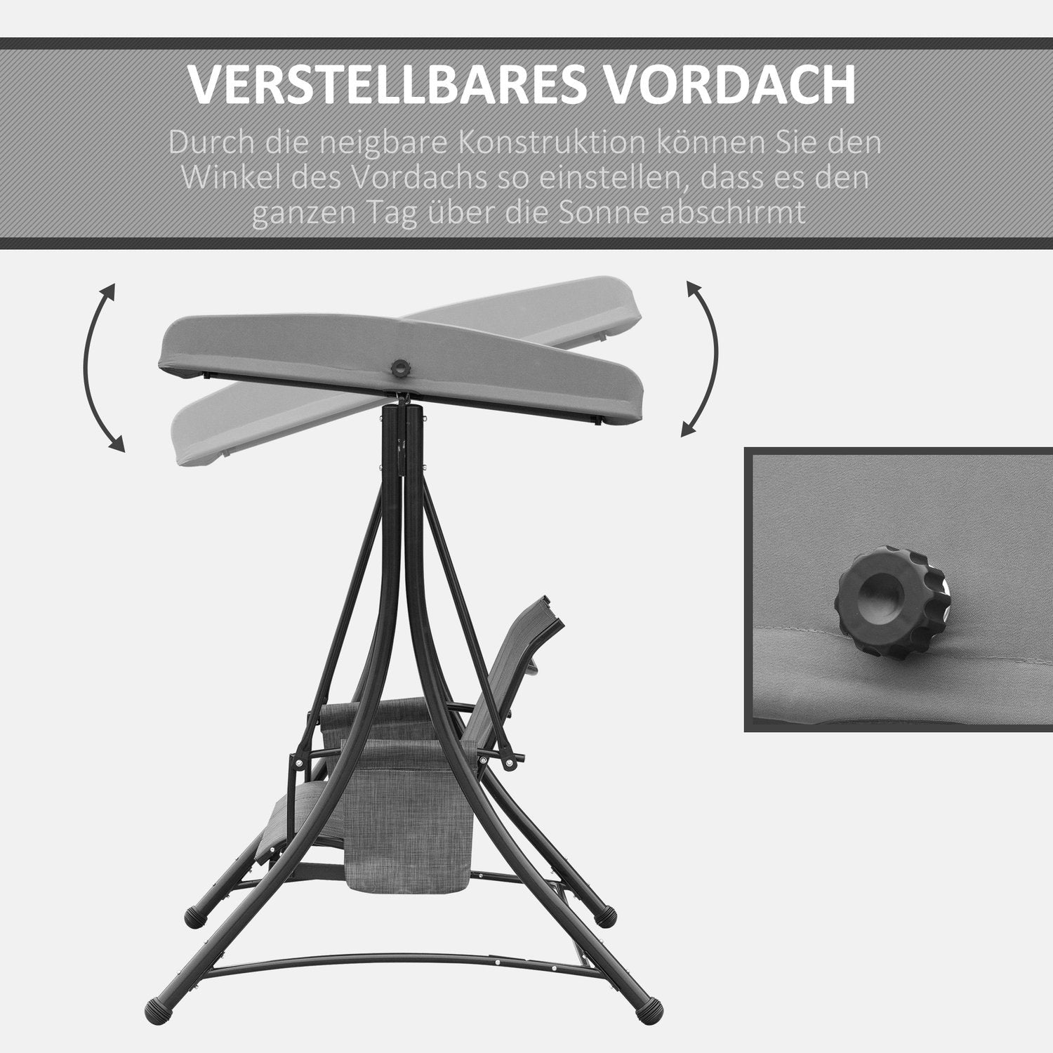3-sits Verandagunga i aluminium med kapell, grå