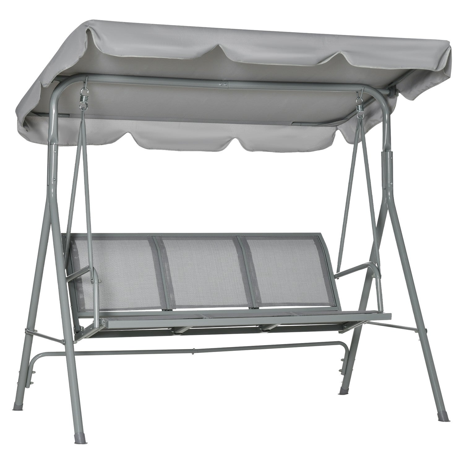3-sits grå trädgårdssvingbänk med tak – metall 170x110x153cm