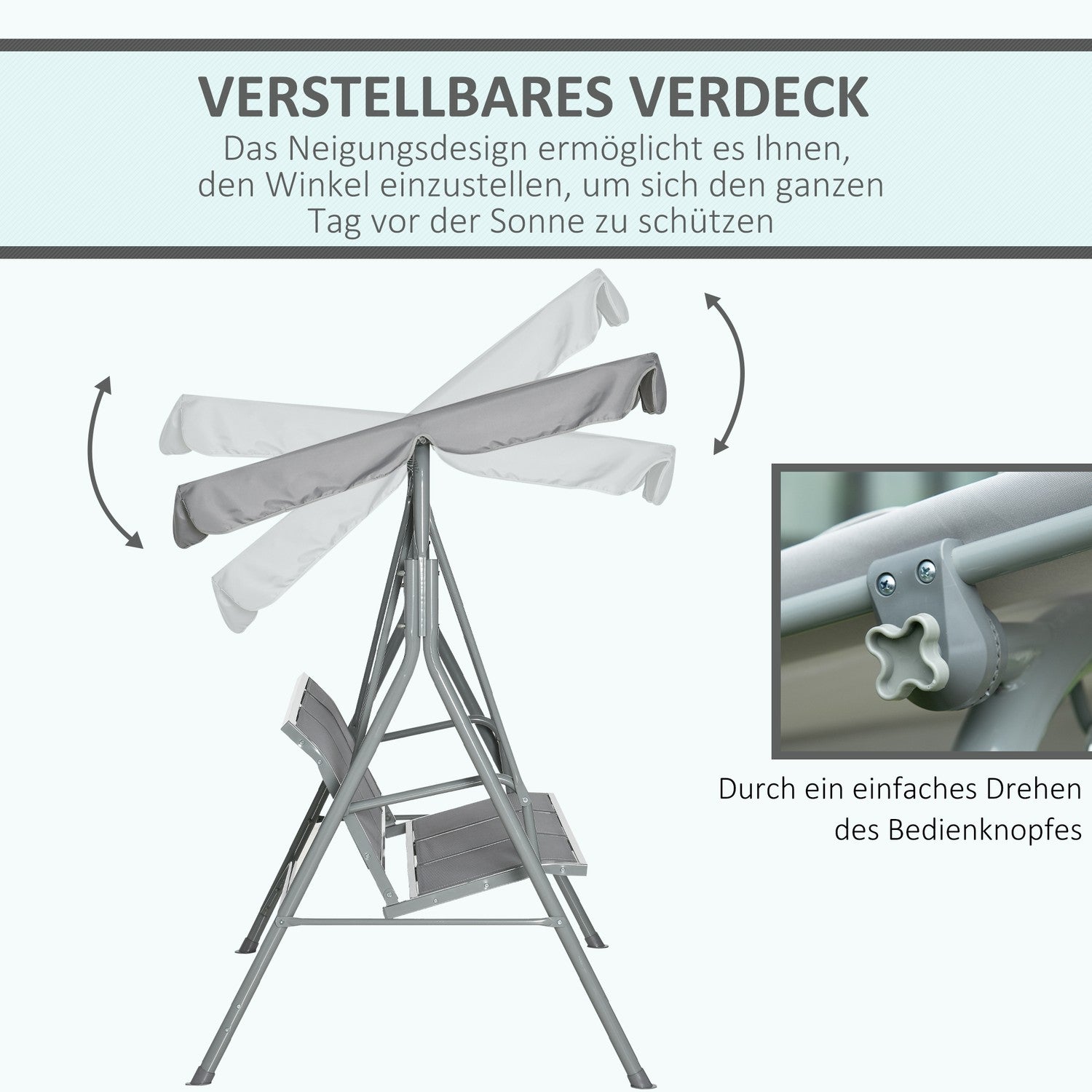 3-sits grå trädgårdssvingbänk med tak – metall 170x110x153cm