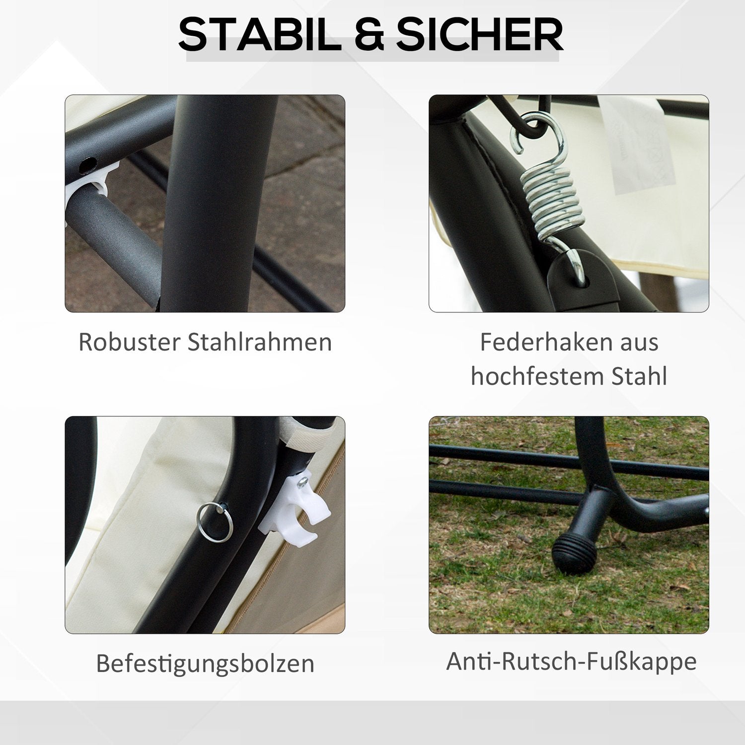 3-sits gungstol med justerbart tak, krämfärgad