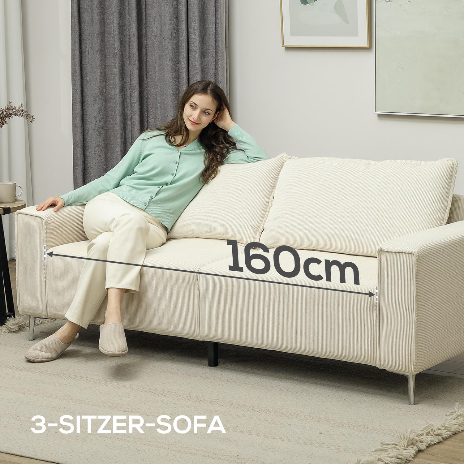 Krémová třímístná pohovka s ochranou kabelů a pružinovým jádrem, 193x77x80 cm