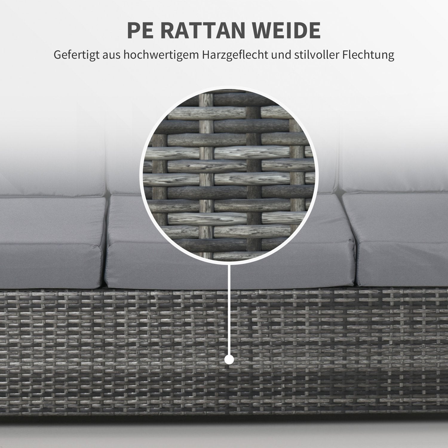 Zahradní pohovka pro 3 osoby z polyratanu s polštáři – šedá