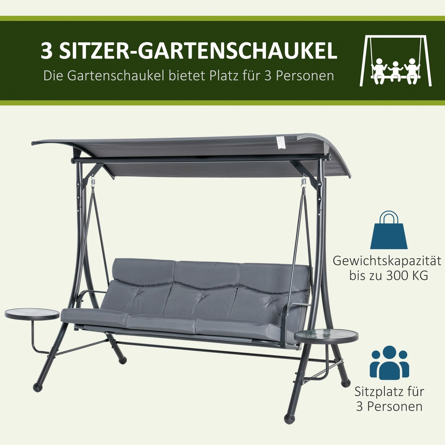 3-sits trädgårdssvingbänk med kapell och bord