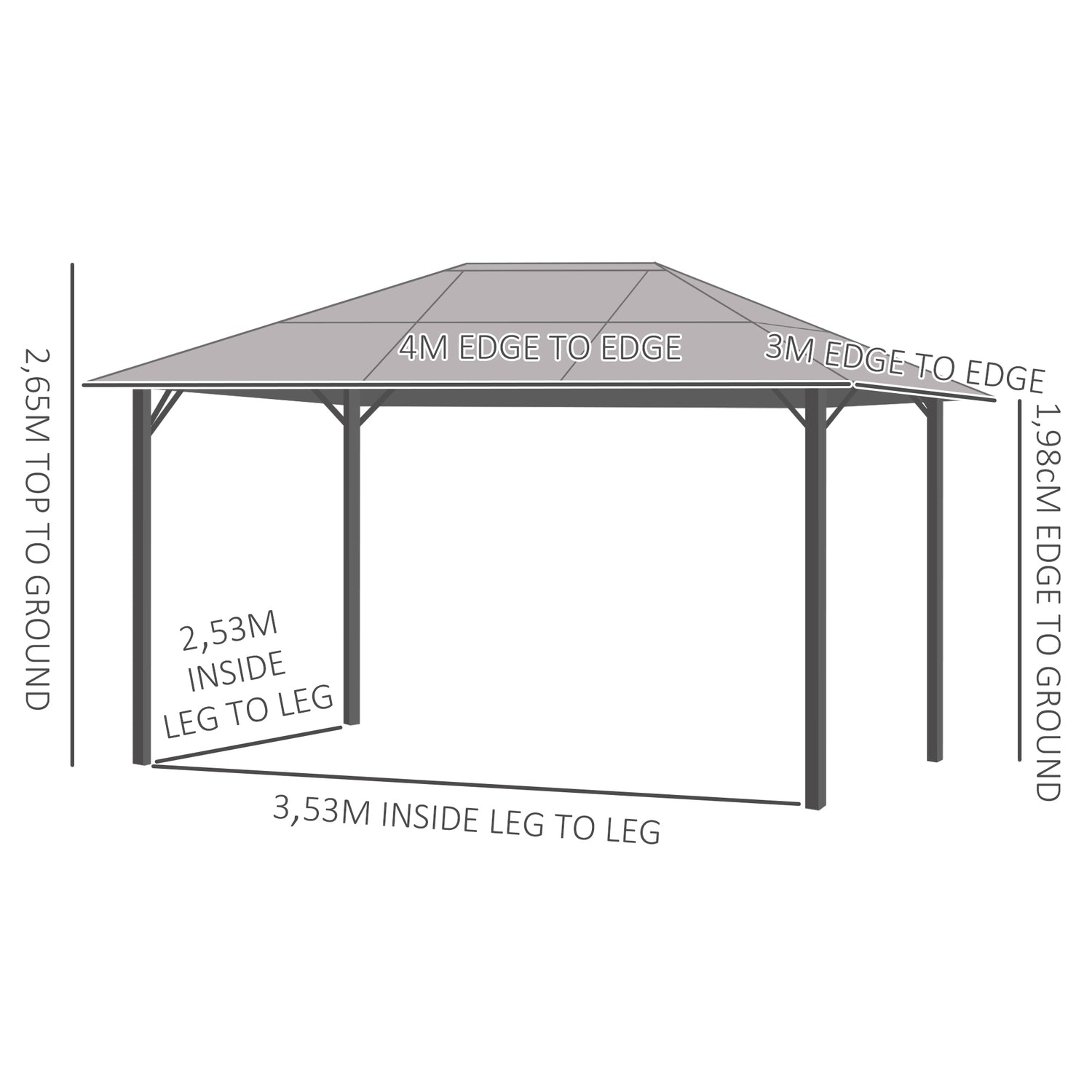 3x3M mörkgrå trädgårdspaviljongtält, aluminiumtak