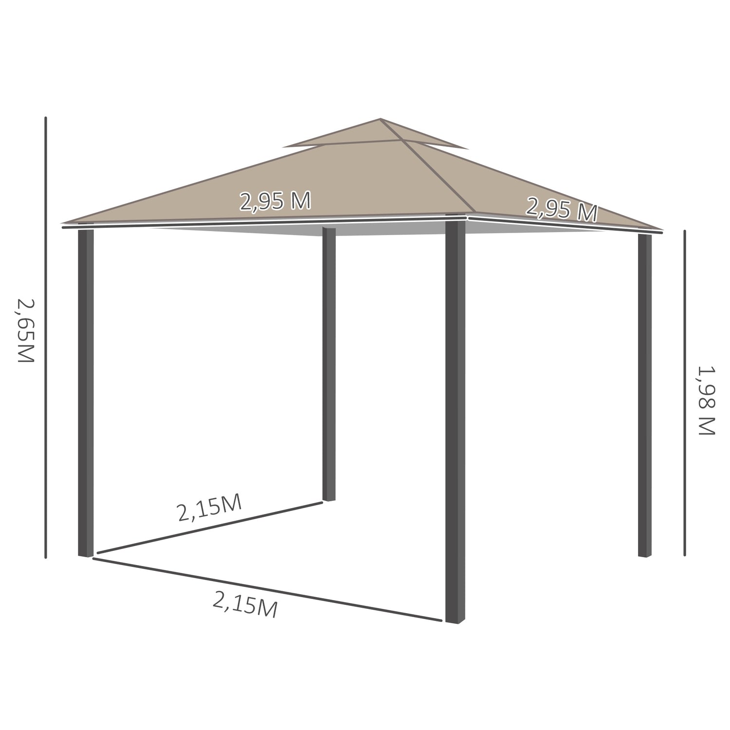 3x3m Dubbeltak Trädgårdspaviljongtält, UV-skydd