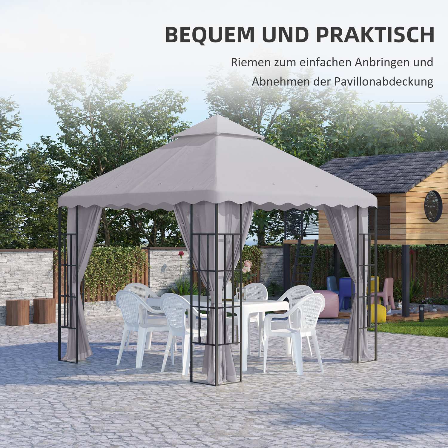 Náhradní střecha zahradního altánu 3x3 m, světle šedá
