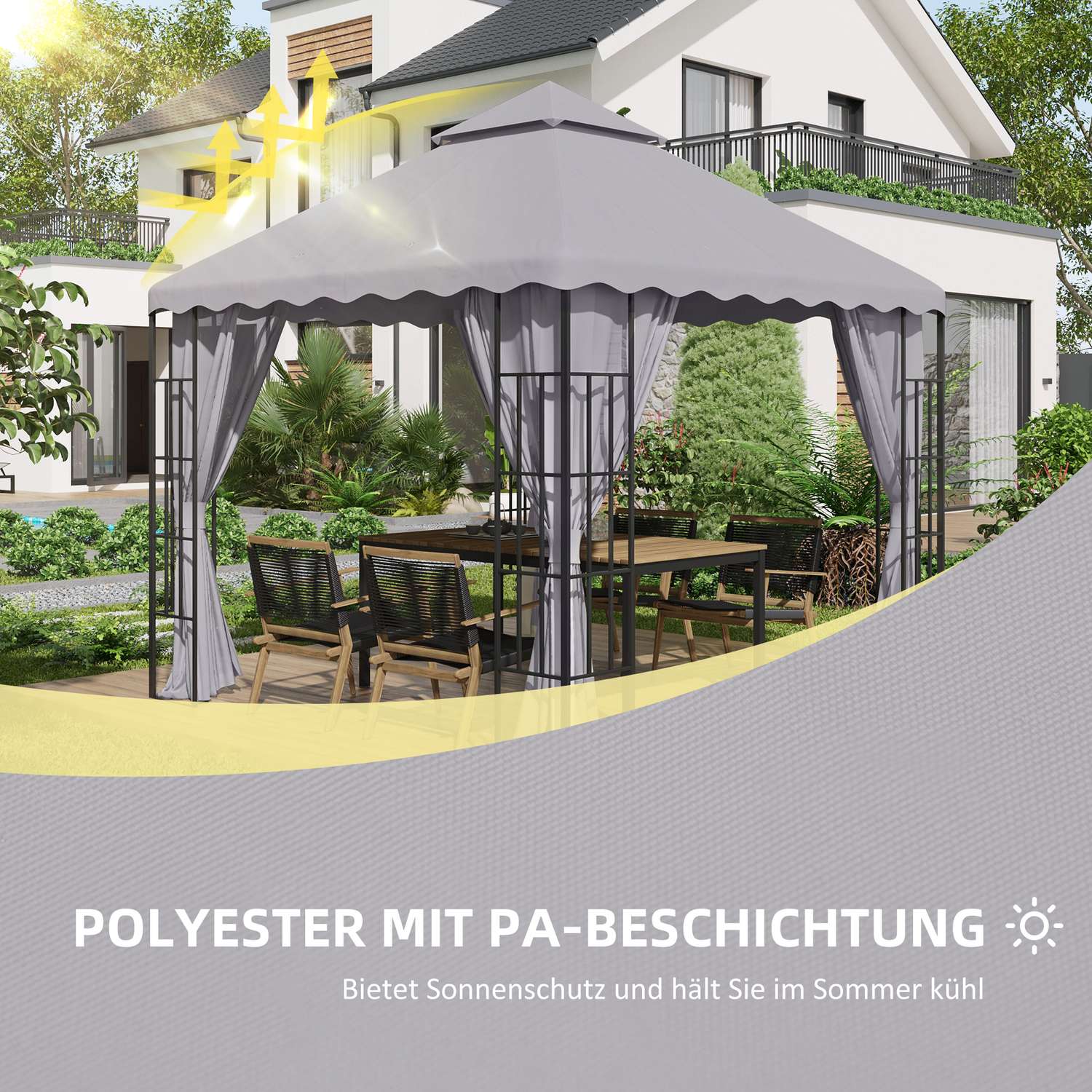 Náhradní střecha zahradního altánu 3x3 m, světle šedá