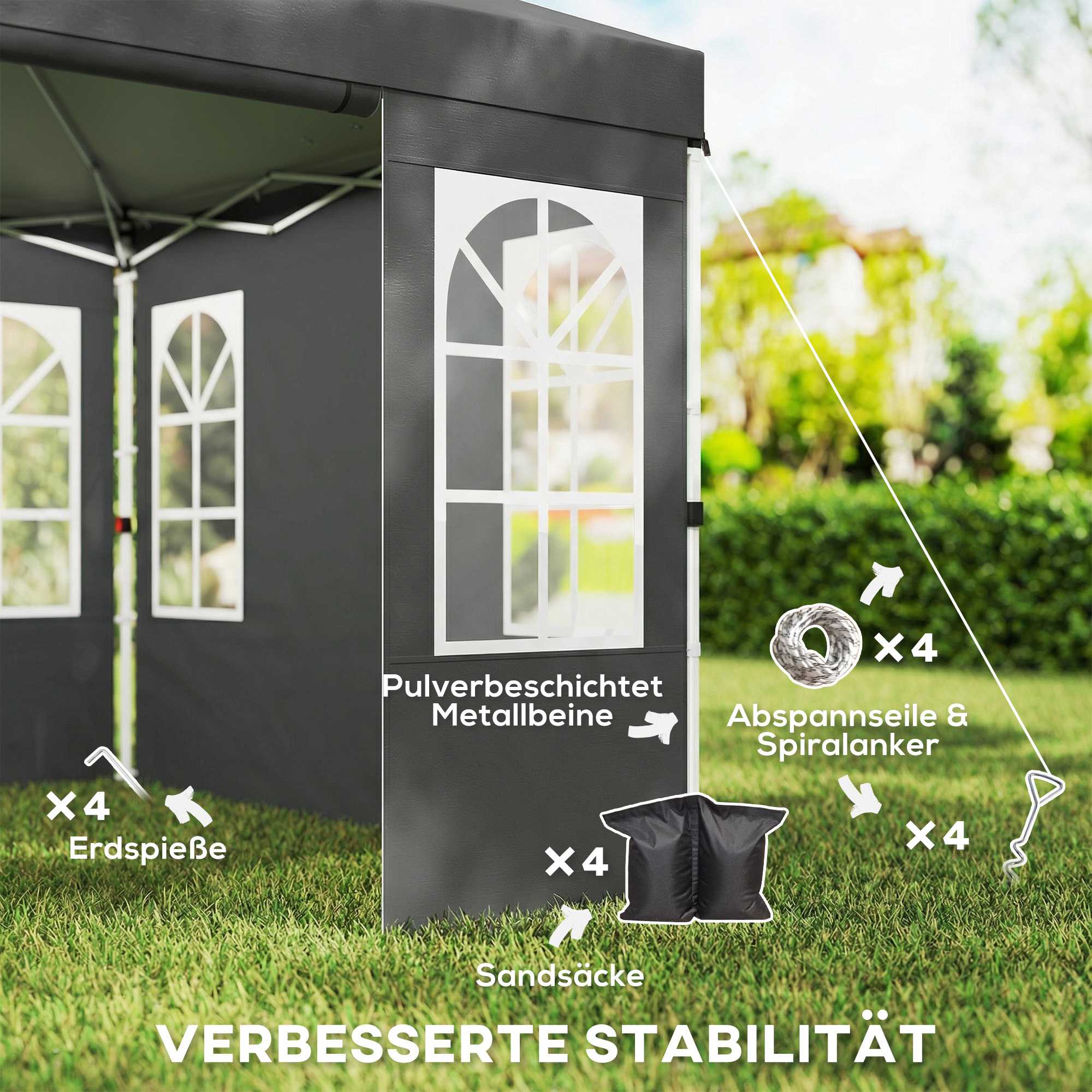 3x3m popup-paviljong, UPF 50+ Oxfordtyg, mörkgrå