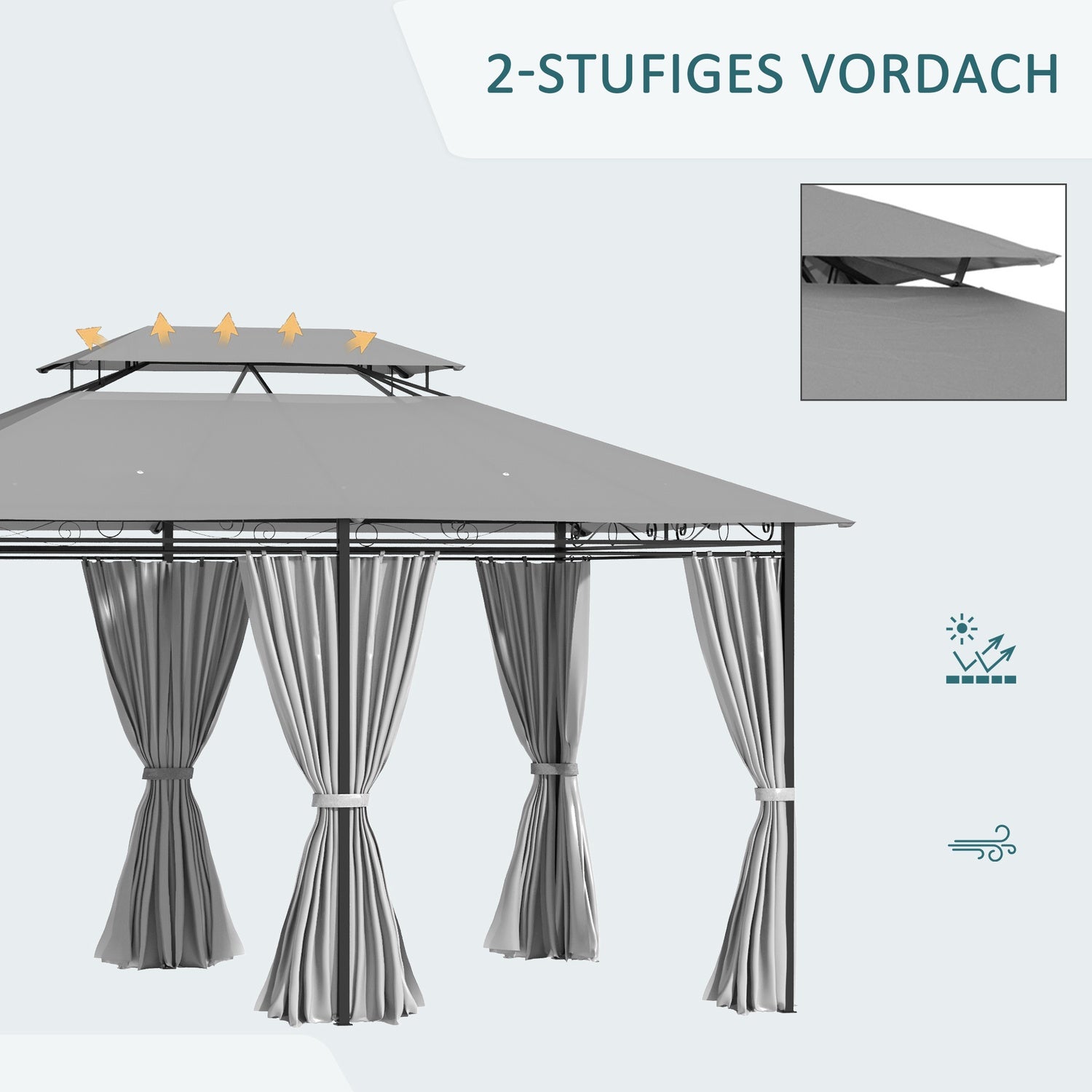 Tmavě šedý vodotěsný zahradní pavilon 3x4m se 6 panely