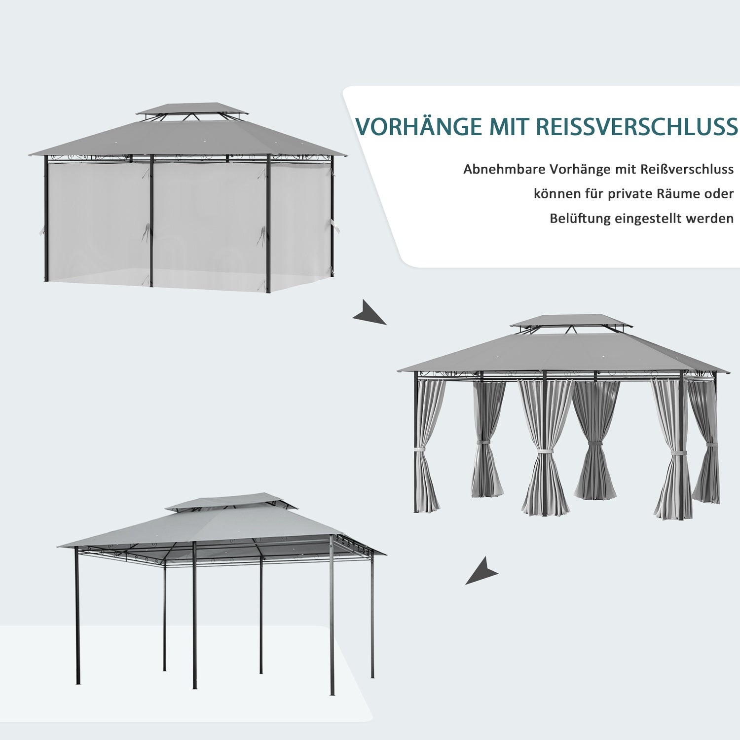 Tmavě šedý vodotěsný zahradní pavilon 3x4m se 6 panely