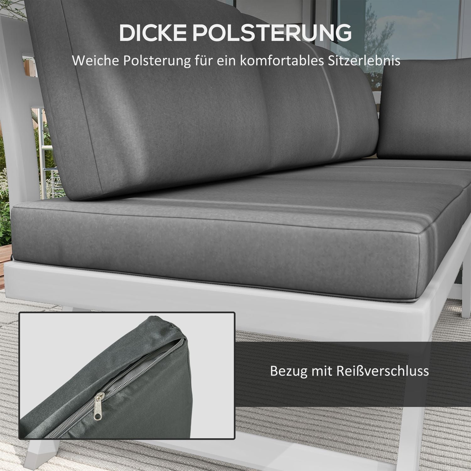 Šedá 4dílná zahradní nábytková souprava, pohovka a konferenční stolek