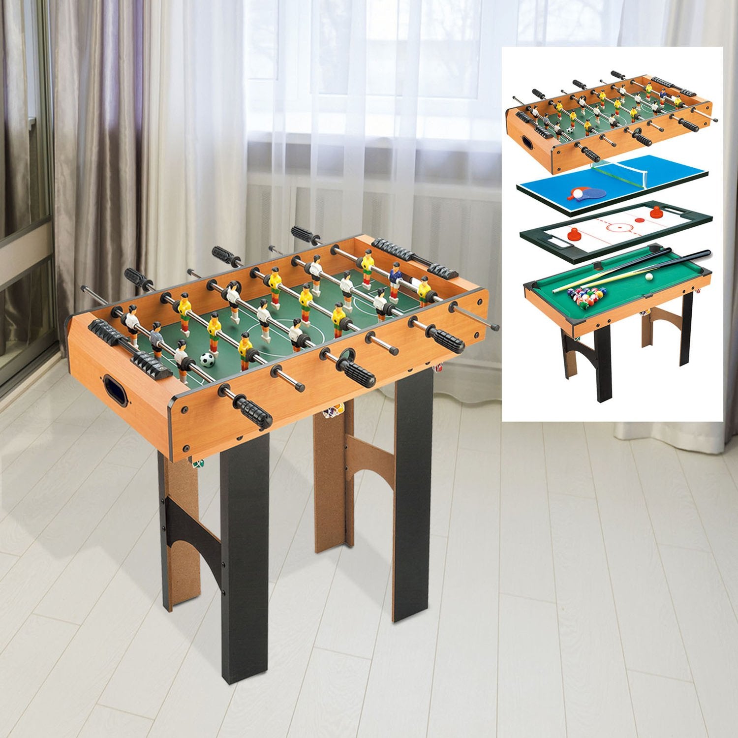 4-i-1 multispelbord: Fotboll, hockey, biljard, tennis