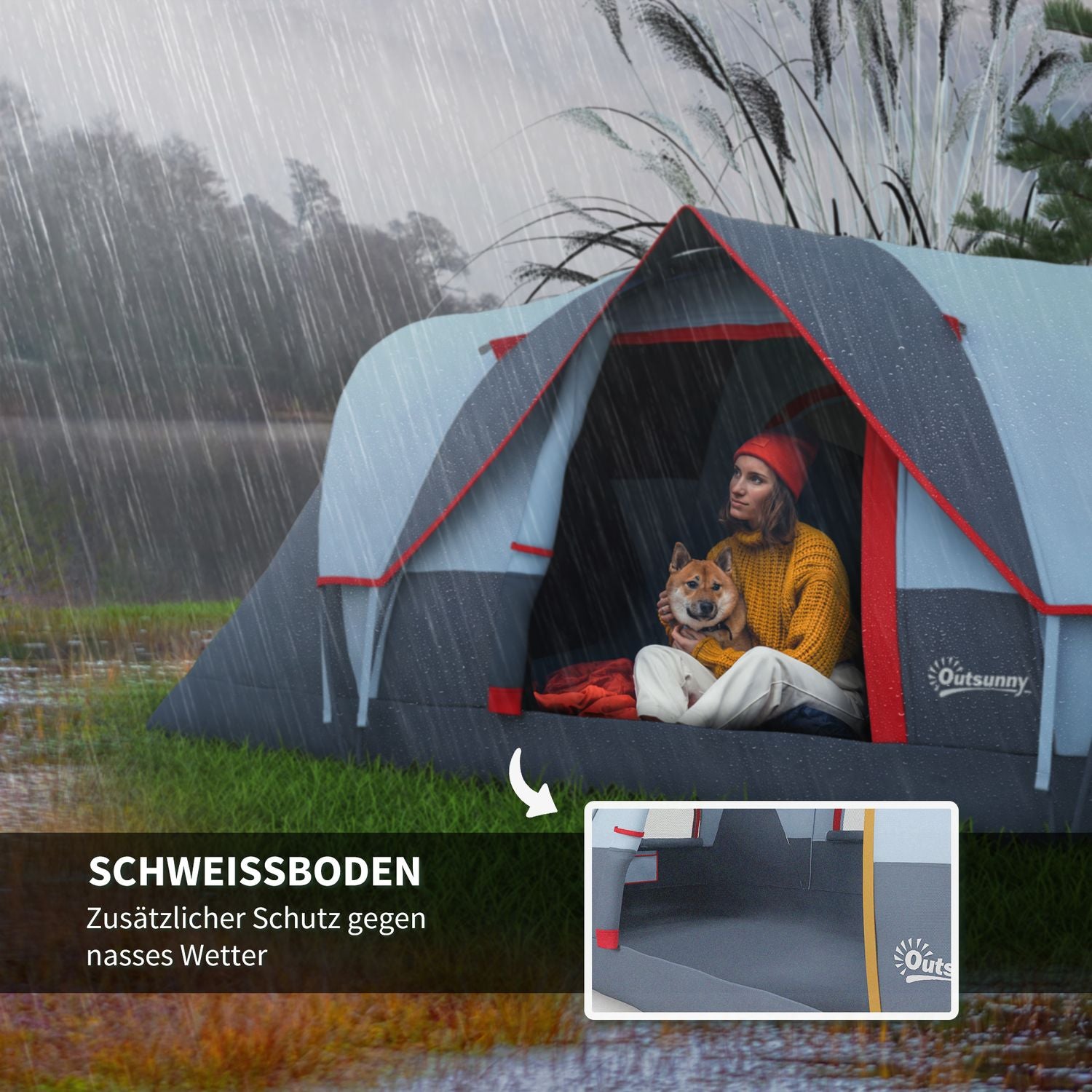 5-6 personers grått campingtunneltält med pinnar – polyester