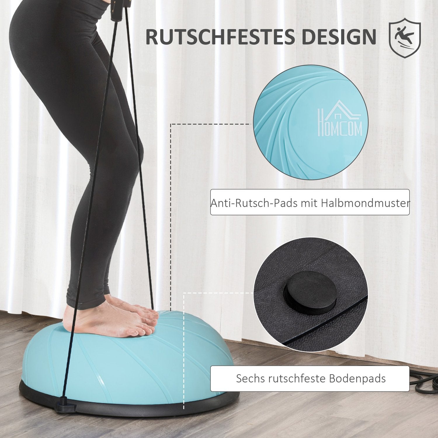 58 cm Half Yoga Ball Trainer med rep för balansstabilitet