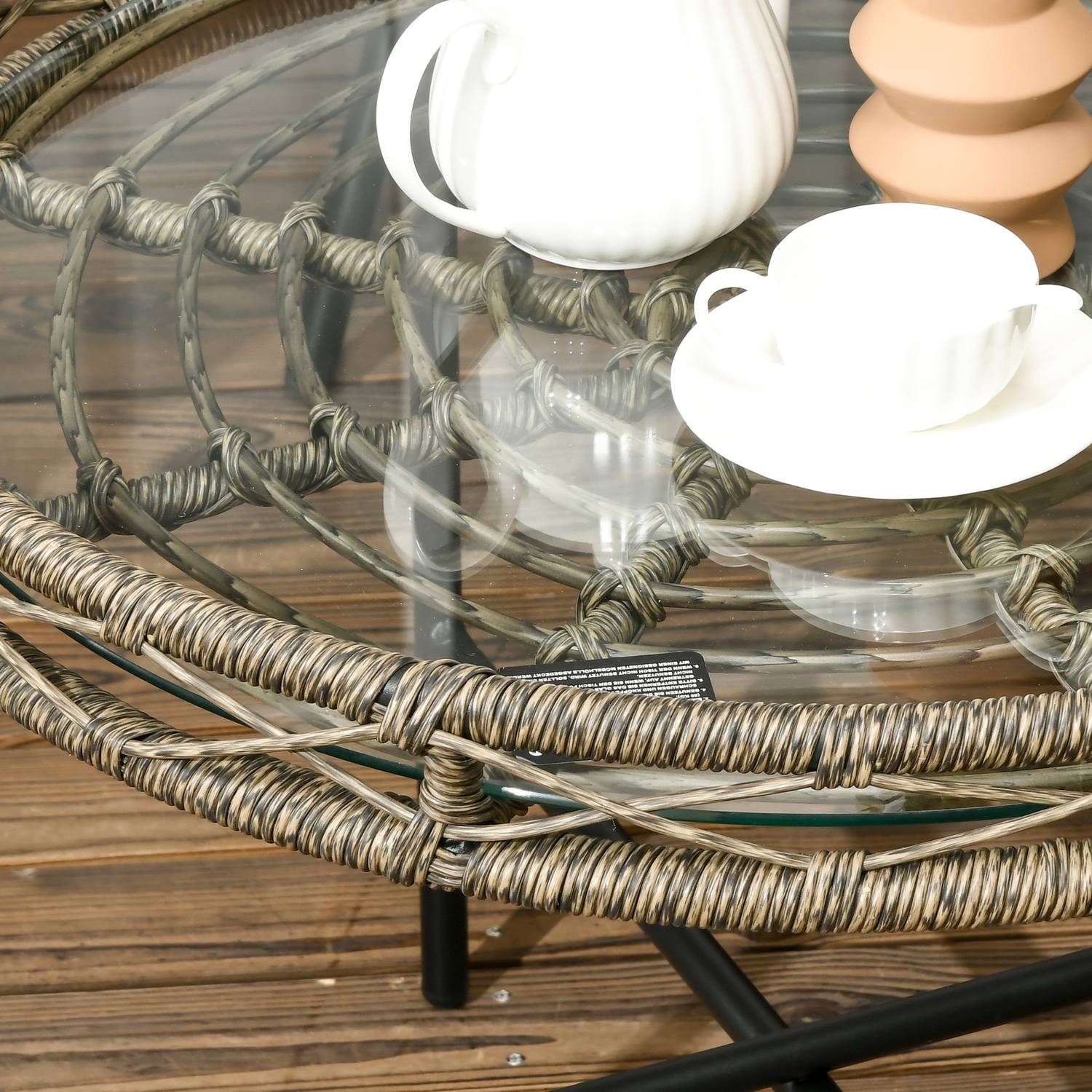 5-delad uteplats i rotting, kuddar, brun Boho-stil