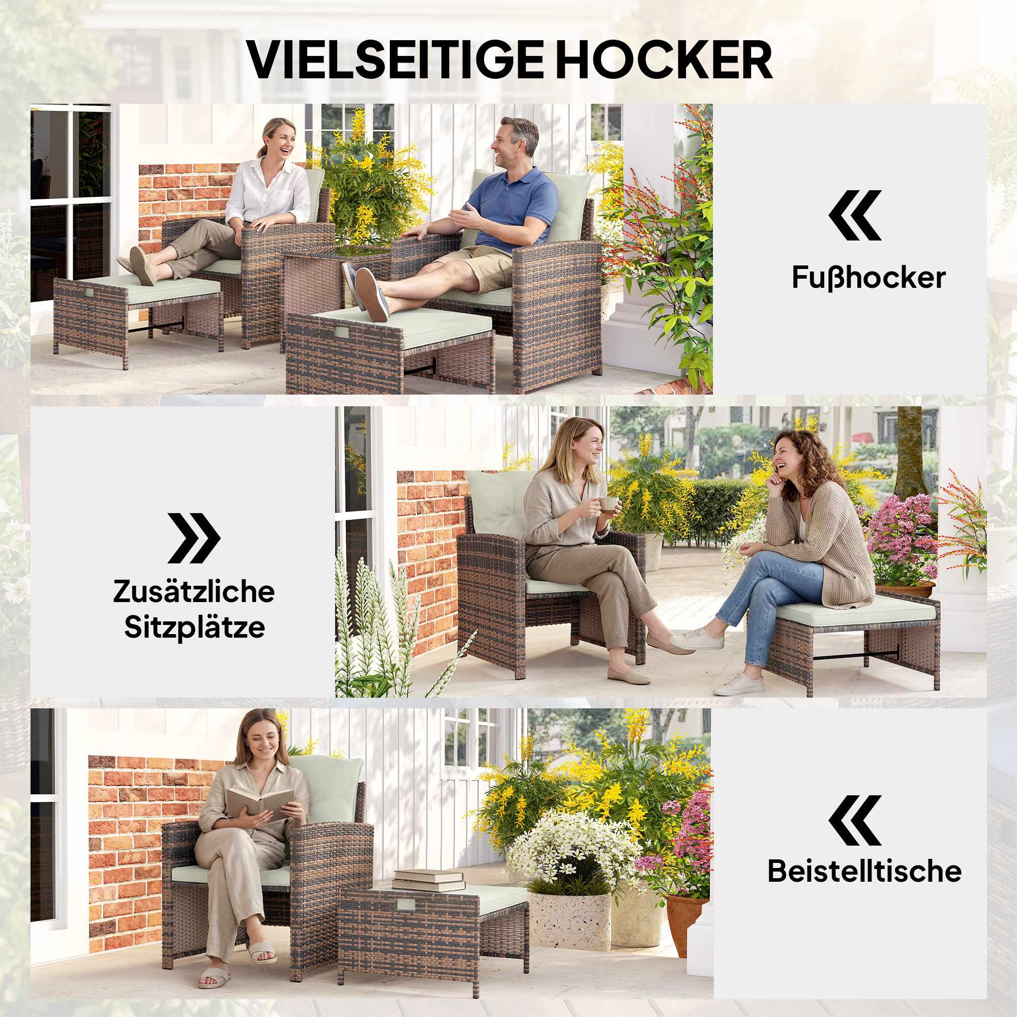 5-delat balkongmöbelset med kuddar