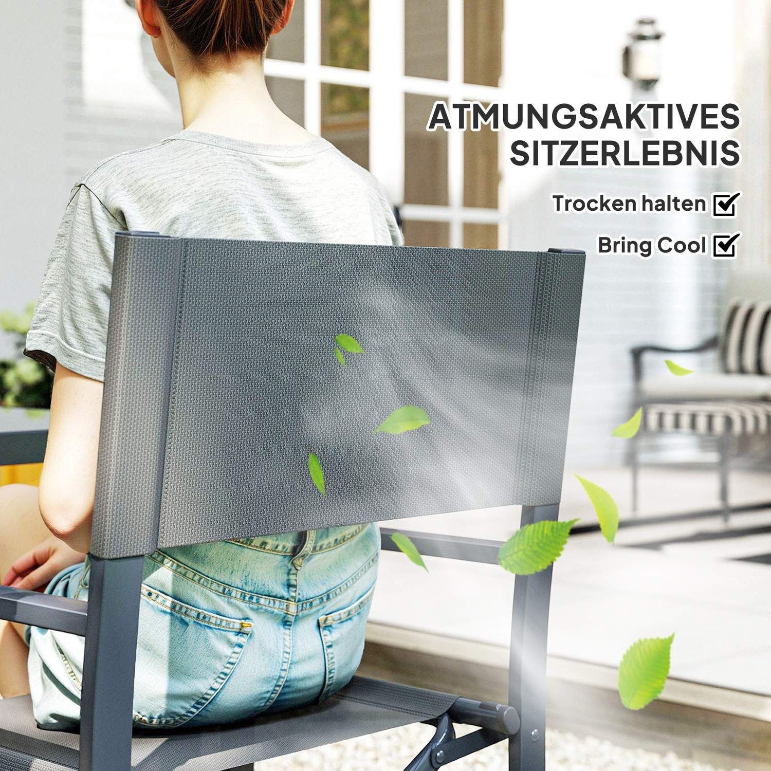 Pětidílný jídelní set z oceli se skládacími židlemi, šedý
