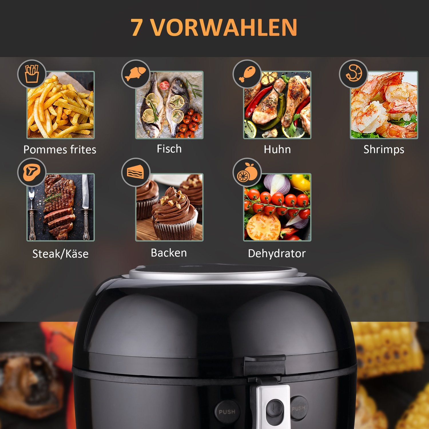 7L varmluftsfritös, oljefri, 1500W, non-stick korg