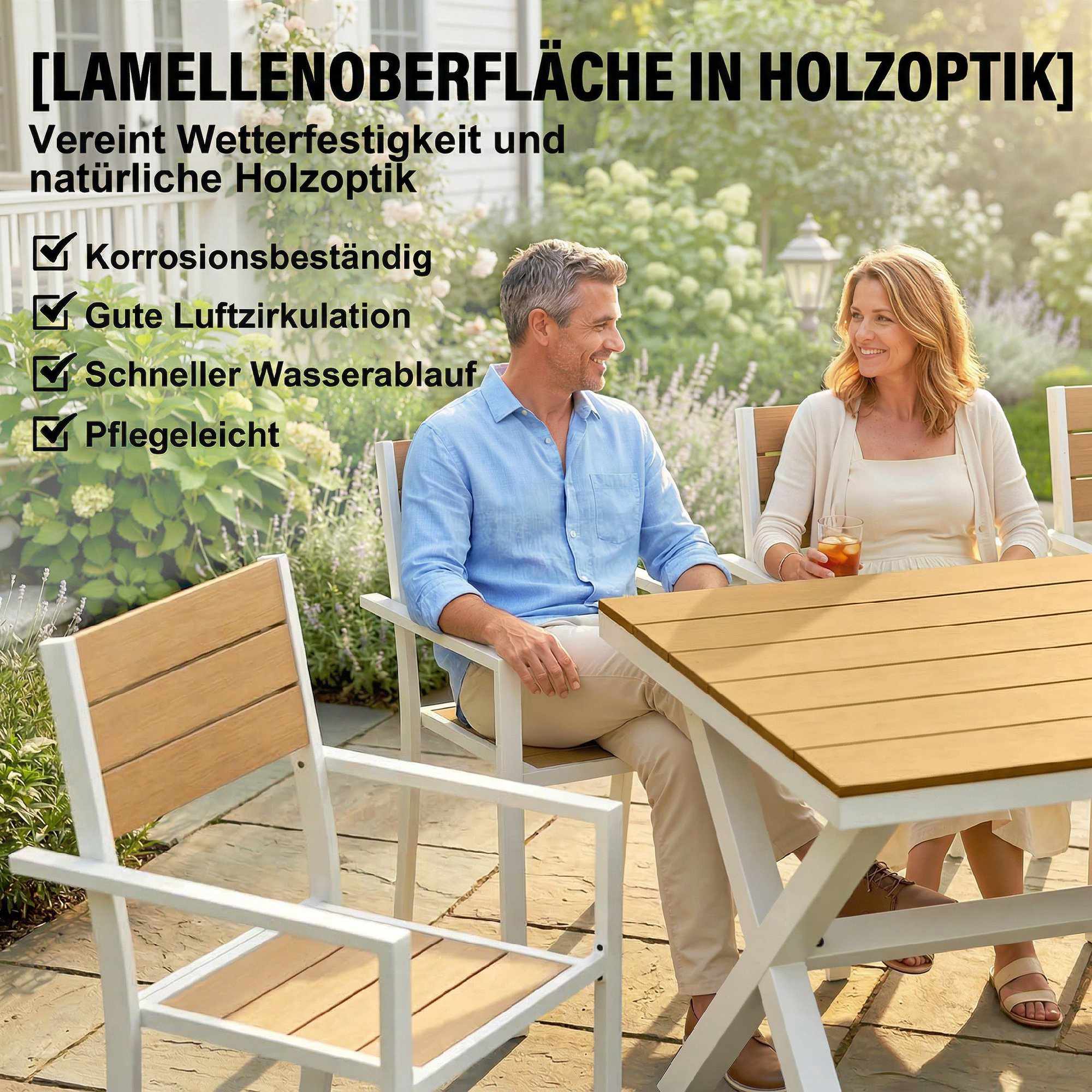 7-delad matgrupp för utomhusbruk, aluminiumram, teakfinish