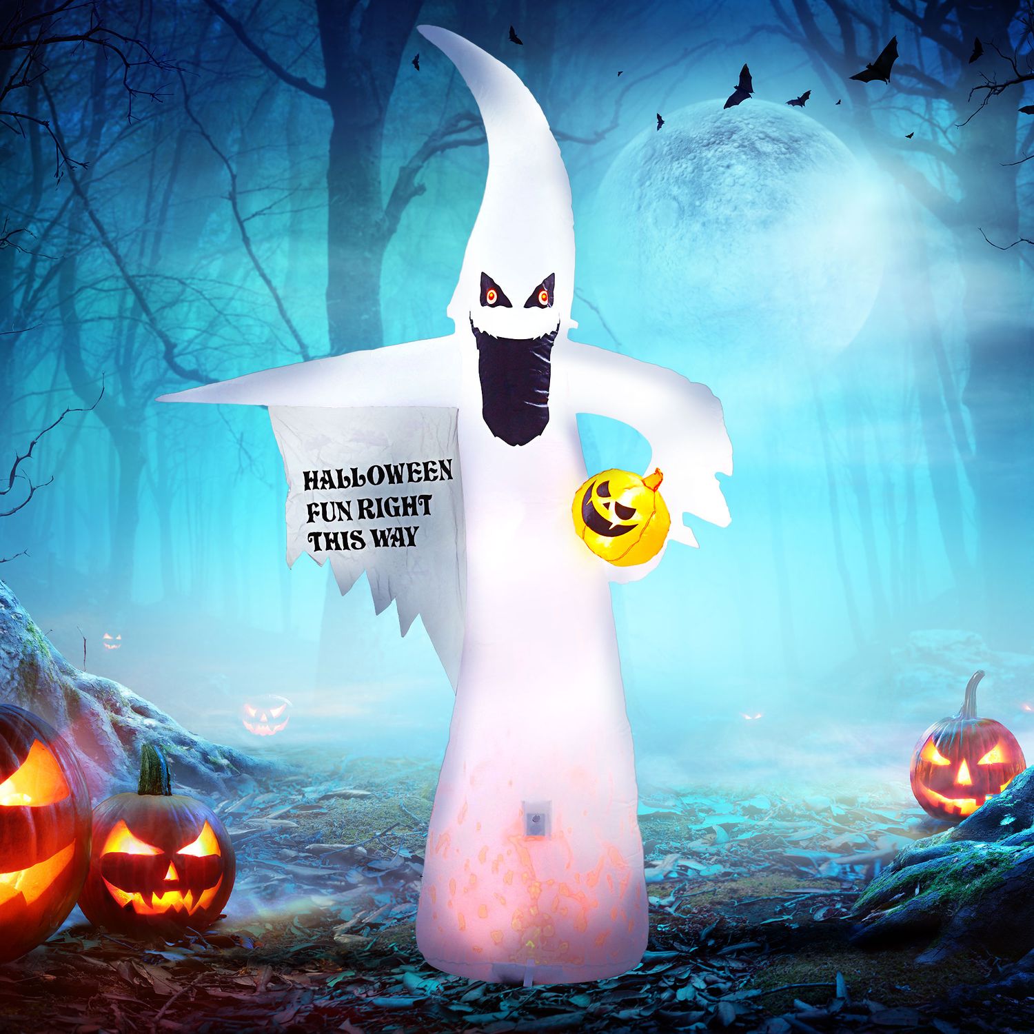 8stopý nafukovací halloweenský duch s LED osvětlením pro vnitřní i venkovní dekoraci
