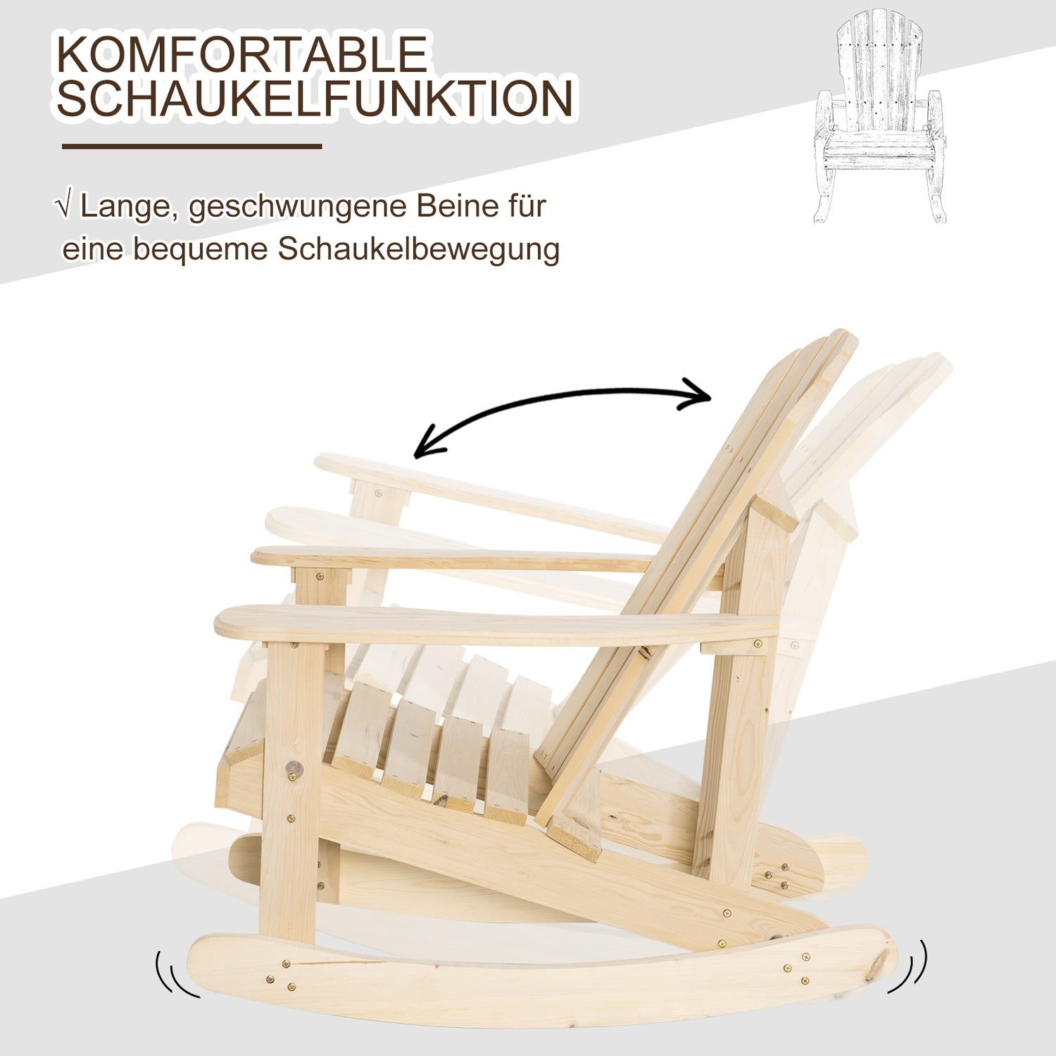 Adirondack Pine Wood Gungstol för uteplats, 74x97x92 cm