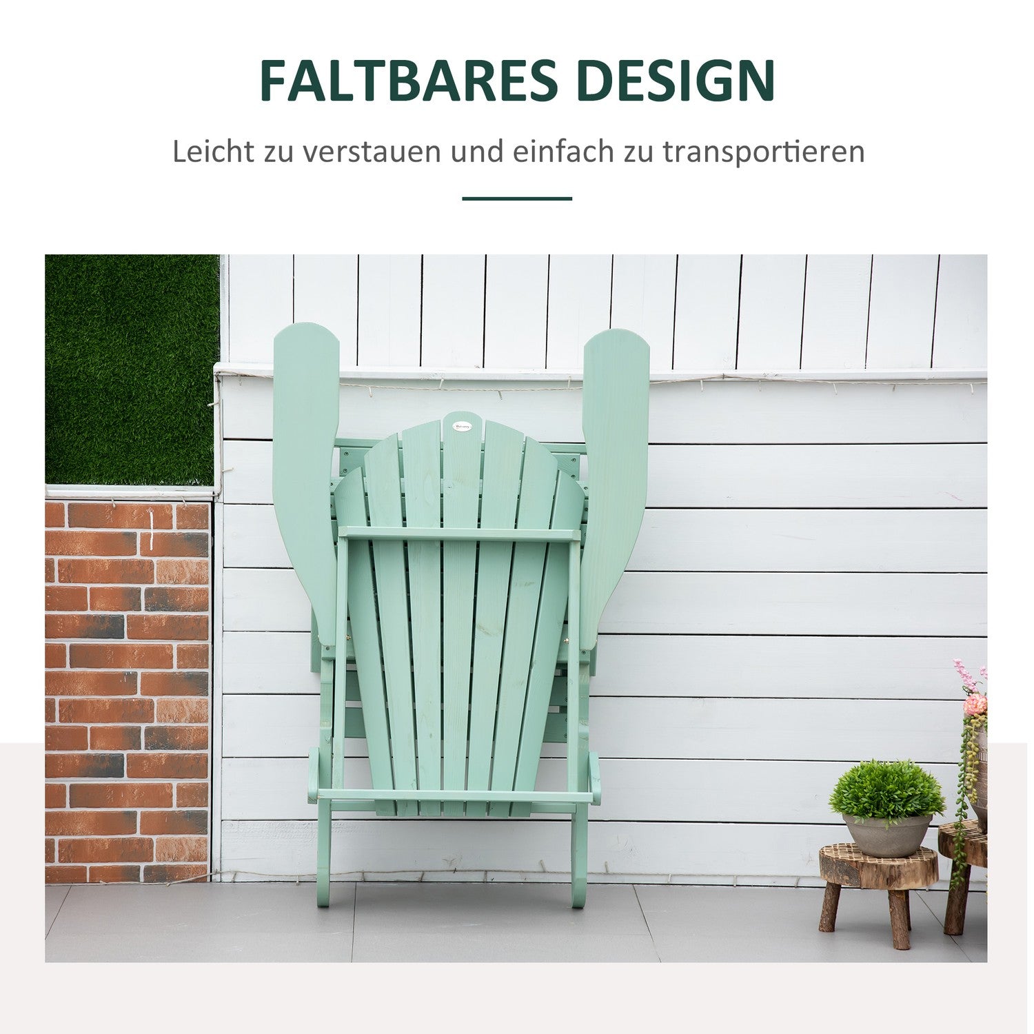 Adirondack Pine Wood Trädgårdsstol med fotstöd, grön